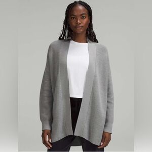 Lululemon Merino Wool-Blend Ribbed Long Wrap Sweater Size 8 Heathered Gull Grey